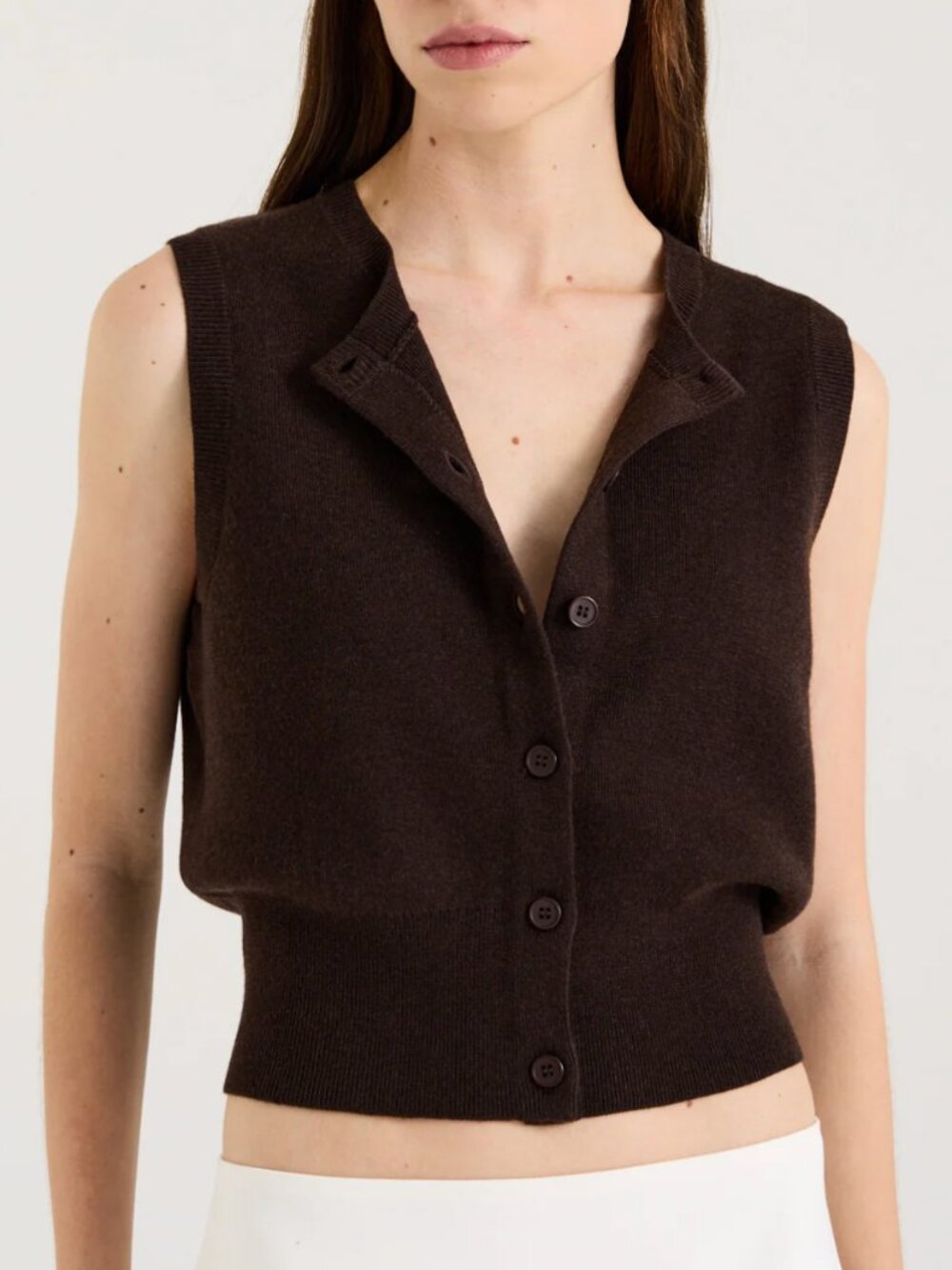 BEST HENNE Ettore Vest Knit Top Chocolate Cafe Quiet Lux Classic